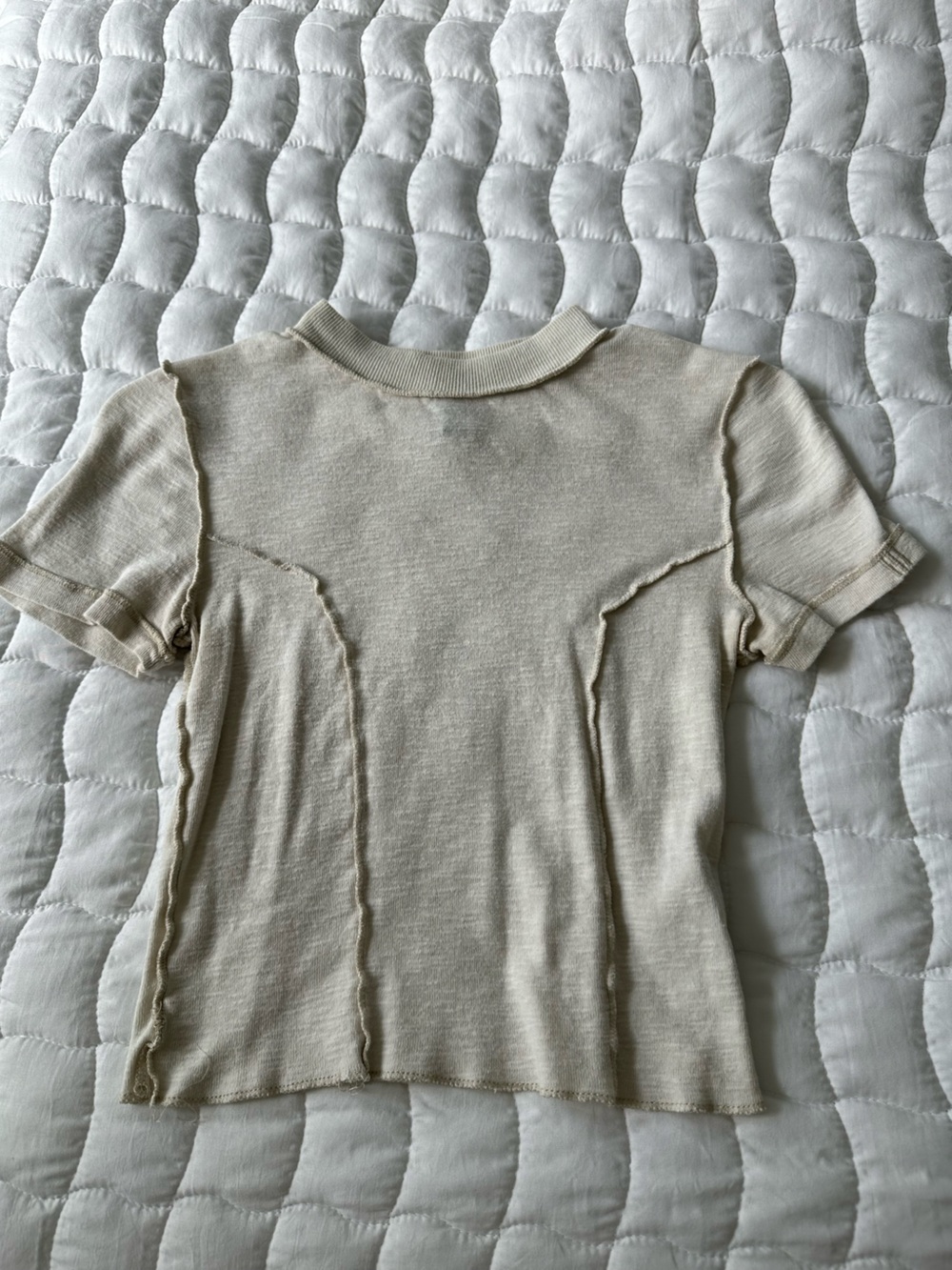 BDG Cream Short-Sleeve Seam-Detail Knit Top